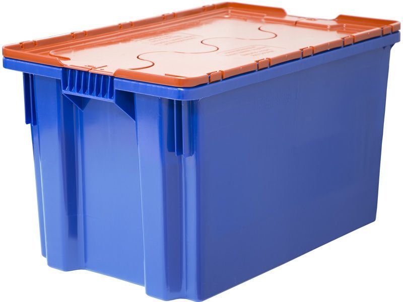 Ящик с крышкой п/э 600х400х365 сплошной, синий с оранжевой крышкой Safe PRO