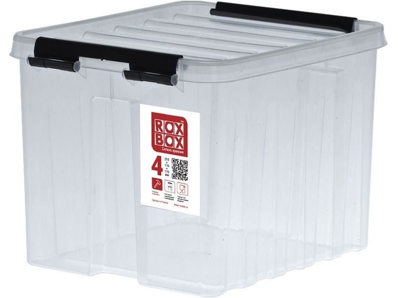Ящик п/п 210х170х175 мм с крышкой и клипсами прозрачный Rox Box 4,5 л