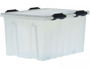 Ящик п/п 740х565х400 мм с крышкой и клипсами, на роликах, прозрачный Rox Box 120 л