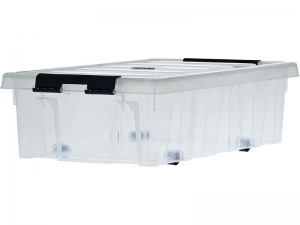 Ящик п/п 580х390х180 мм с крышкой и клипсами, на роликах, прозрачный Rox Box 35 л