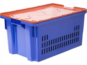 Ящик п/э 600x400x315 дно спл. стенки перф., синий с оранжевой крышкой Safe PRO