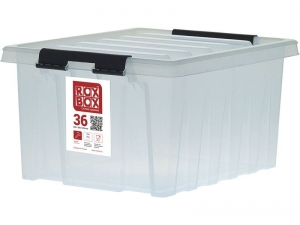 Ящик п/п 500х390х250 мм с крышкой и клипсами прозрачный Rox Box 36 л
