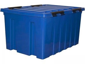 Ящик п/п 740х565х400 мм с крышкой и клипсами, на роликах, синий Rox Box 120 л