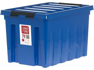 Ящик п/п 580х390х350 мм с крышкой и клипсами, на роликах, синий Rox Box 70 л